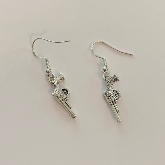 Small Silver Gun Earrings - Picture 2 of 4
